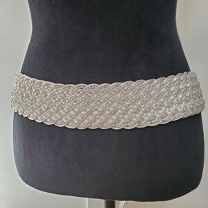 Beaded pearl wide woven bridal sash belt